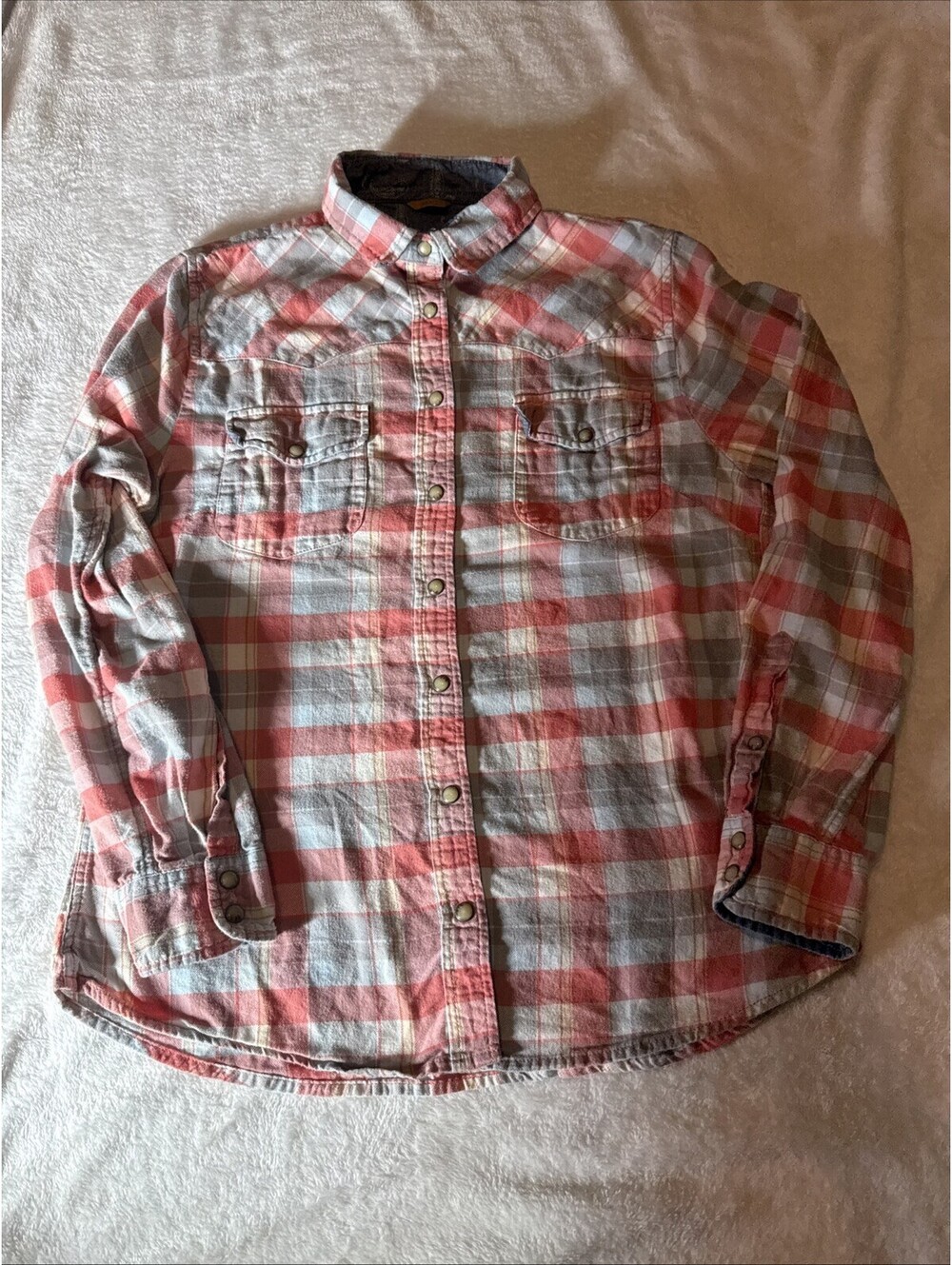 JACHS Girlfriend Bea Flannel Shirt Womens S Long Sleeve Plaid Pearl Snap Jacks
